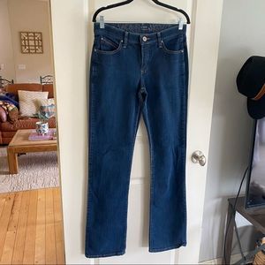 Wrangler Q Baby No Gap Waistband Size 7/8 Stretch Tall Bootcut Jeans Dark Wash